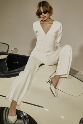 Vanna Off White Cotton Knitted Trousers