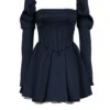 Venetia Midnight Satin Puff Sleeve Mini Dress