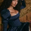 Venetia Midnight Satin Puff Sleeve Mini Dress