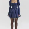 Venetia Midnight Satin Puff Sleeve Mini Dress