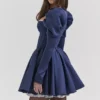 Venetia Midnight Satin Puff Sleeve Mini Dress