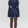Venetia Midnight Satin Puff Sleeve Mini Dress