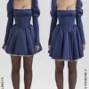 Venetia Midnight Satin Puff Sleeve Mini Dress