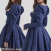 Venetia Midnight Satin Puff Sleeve Mini Dress