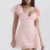 Verity Perfectly Pink Floral Lace Mini Dress