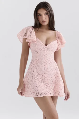 Verity Perfectly Pink Floral Lace Mini Dress