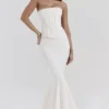 Veronica Vintage Ivory Embroidered Godet Maxi Skirt