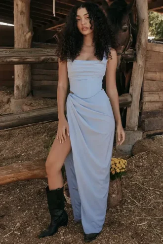 Vesper Soft Blue Maxi Skirt