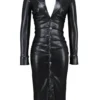 Viola Black Vegan Leather Long Sleeve Midi Dress