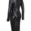 Viola Black Vegan Leather Long Sleeve Midi Dress