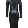 Viola Black Vegan Leather Long Sleeve Midi Dress