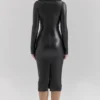Viola Black Vegan Leather Long Sleeve Midi Dress