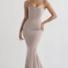 Violette Mushroom Satin Fishtail Gown