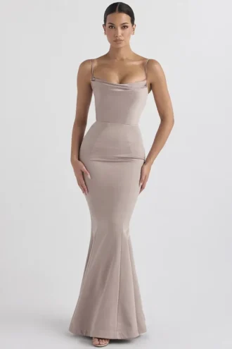 Violette Mushroom Satin Fishtail Gown