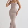 Violette Mushroom Satin Fishtail Gown
