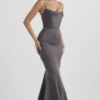 Violette Shadow Satin Fishtail Gown