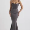 Violette Shadow Satin Fishtail Gown
