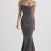Violette Shadow Satin Fishtail Gown