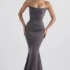 Violette Shadow Satin Fishtail Gown