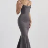 Violette Shadow Satin Fishtail Gown