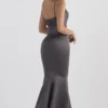 Violette Shadow Satin Fishtail Gown