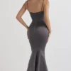 Violette Shadow Satin Fishtail Gown