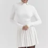 Willow White Cashmere Blend Pleated Skated Mini Dress