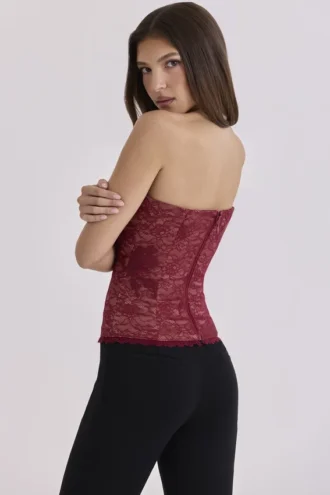 Yara Wine Lace Strapless Corset Top
