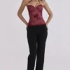 Yara Wine Lace Strapless Corset Top