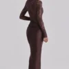 Yasmeen Espresso Brown Lace + Satin Draped Maxi Dress