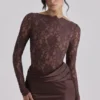 Yasmeen Espresso Brown Lace + Satin Draped Maxi Dress