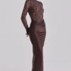 Yasmeen Espresso Brown Lace + Satin Draped Maxi Dress