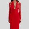 Yasmin Scarlet Plunge Midi Dress