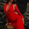 Yasmin Scarlet Plunge Midi Dress