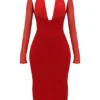 Yasmin Scarlet Plunge Midi Dress
