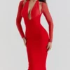 Yasmin Scarlet Plunge Midi Dress
