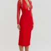 Yasmin Scarlet Plunge Midi Dress
