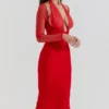 Yasmin Scarlet Plunge Midi Dress