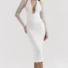 Yasmin White Plunge Midi Dress