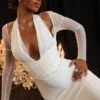 Yasmin White Plunge Midi Dress
