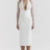 Yasmin White Plunge Midi Dress