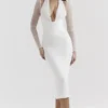 Yasmin White Plunge Midi Dress