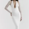 Yasmin White Plunge Midi Dress