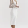 Yasmin White Plunge Midi Dress