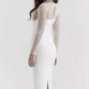 Yasmin White Plunge Midi Dress