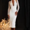 Yasmin White Plunge Midi Dress