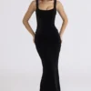 Yasmina Black Velvet Hourglass Maxi Dress – Limited Edition