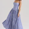 Ysabella Blue Daisy Print Stretch Cotton Midi Sundress