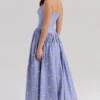 Ysabella Blue Daisy Print Stretch Cotton Midi Sundress