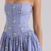 Ysabella Blue Daisy Print Stretch Cotton Midi Sundress